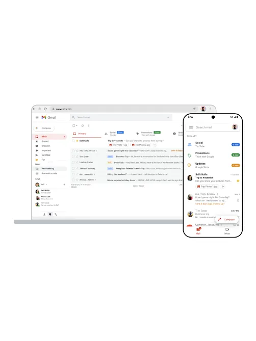 Gmail on desktop and mobile devices