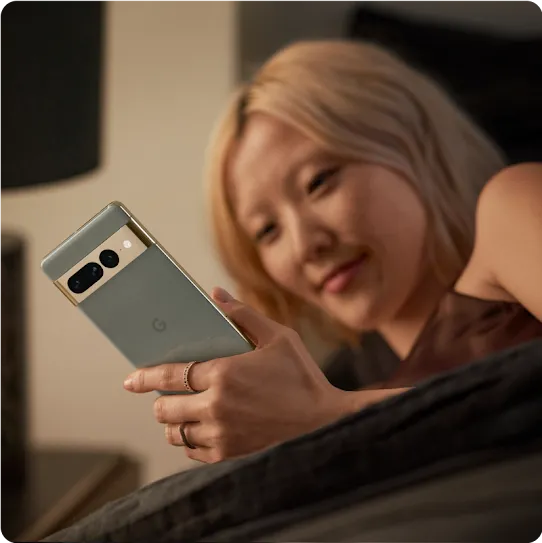Woman with Pixel phone.